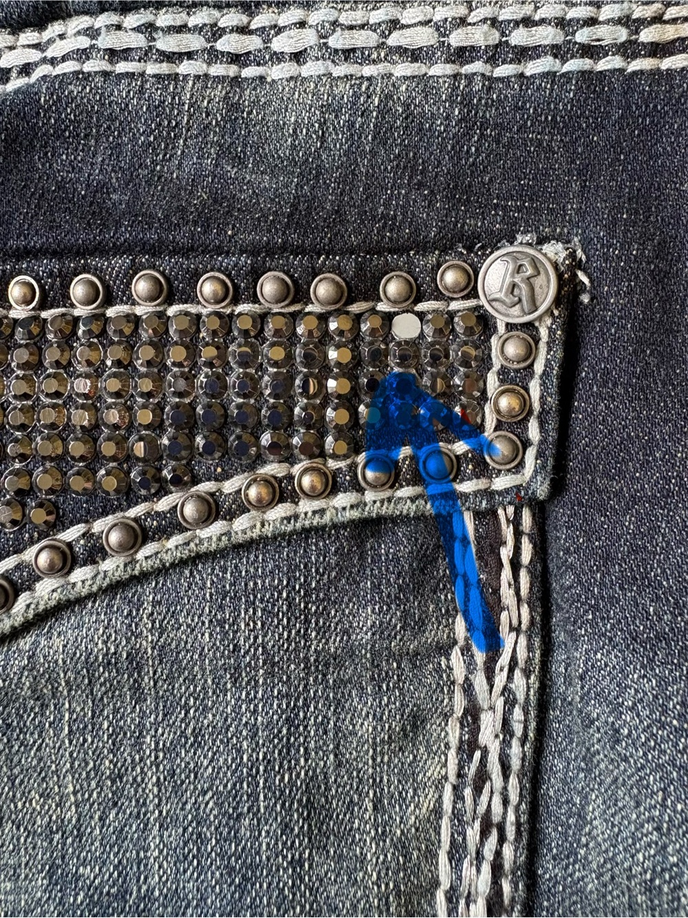 Rock & Roll Cowgirl Rhinestone Flap low rise Pocket Bootcut Jeans Size 27. - Picture 15 of 16